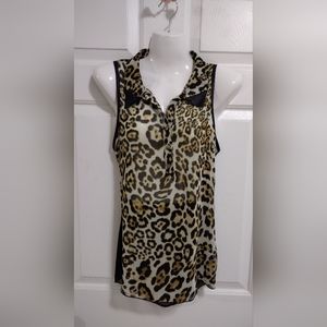 L8ter Animal Print Sheer Open Back Tank Medium